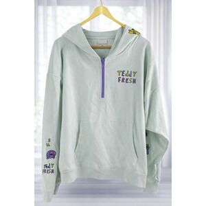 Teddy Fresh Half Zip Hoodie Green Pullover Embroidered Bear Streetwear Unisex 2X